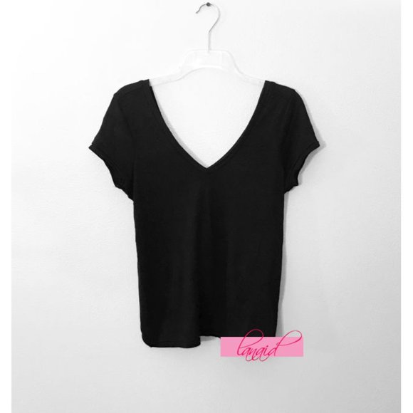 Chaser Linen Jersey Double V Open Back Tee Black Backless V-Neck Stretchy Top XS - Picture 2 of 7